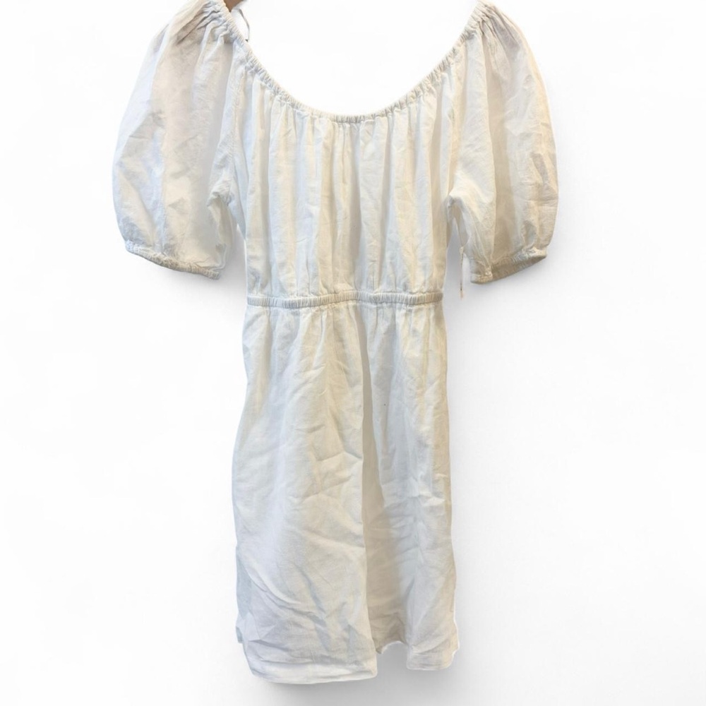 NWT Old Navy Dress White Puff Sleeve Tie Back Cut-Out Mini Dress Sz S - Picture 2 of 4